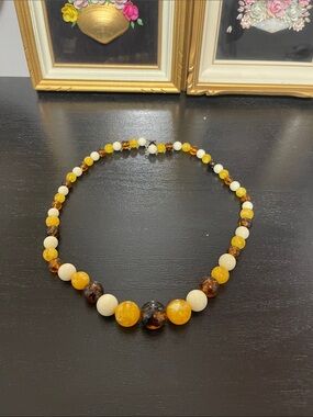 Vintage resin Amber and Cream Bead Necklace - Beaded Necklace ,24 inches
